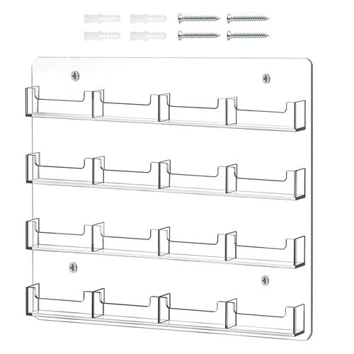 HBlife Clear Acrylic Business Card Holder Wall Mount Sticker Display Rack Multiple Cards Organizer for Gift Cards and Brochures, 16 Pockets