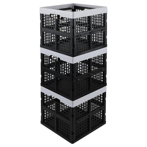 Kekow 22 L Plastic Collapsible Crate, 3 Pack Plastic Stackable Storage Crate, Cubes Organizer Baskets