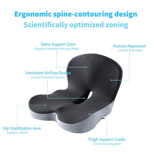 Memory Foam L-Shaped Integrated Seat Cushions - Office Chair Seat Cushion, Seat Cushion for Tailbone Pain Relief, Car Seat Cushions for Driving Lumbar Support(Black Gray)