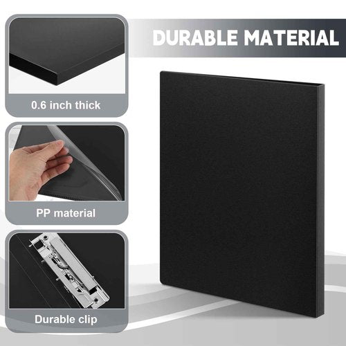 Teling 12 Pack Punchless Clamp Binder Folder 8.5 x 11 Inch Ringless Binder Holds with Pocket, Flexible Metal Clip and Poly Covers, 100 Letter Size Pages, for Work, School(Black)