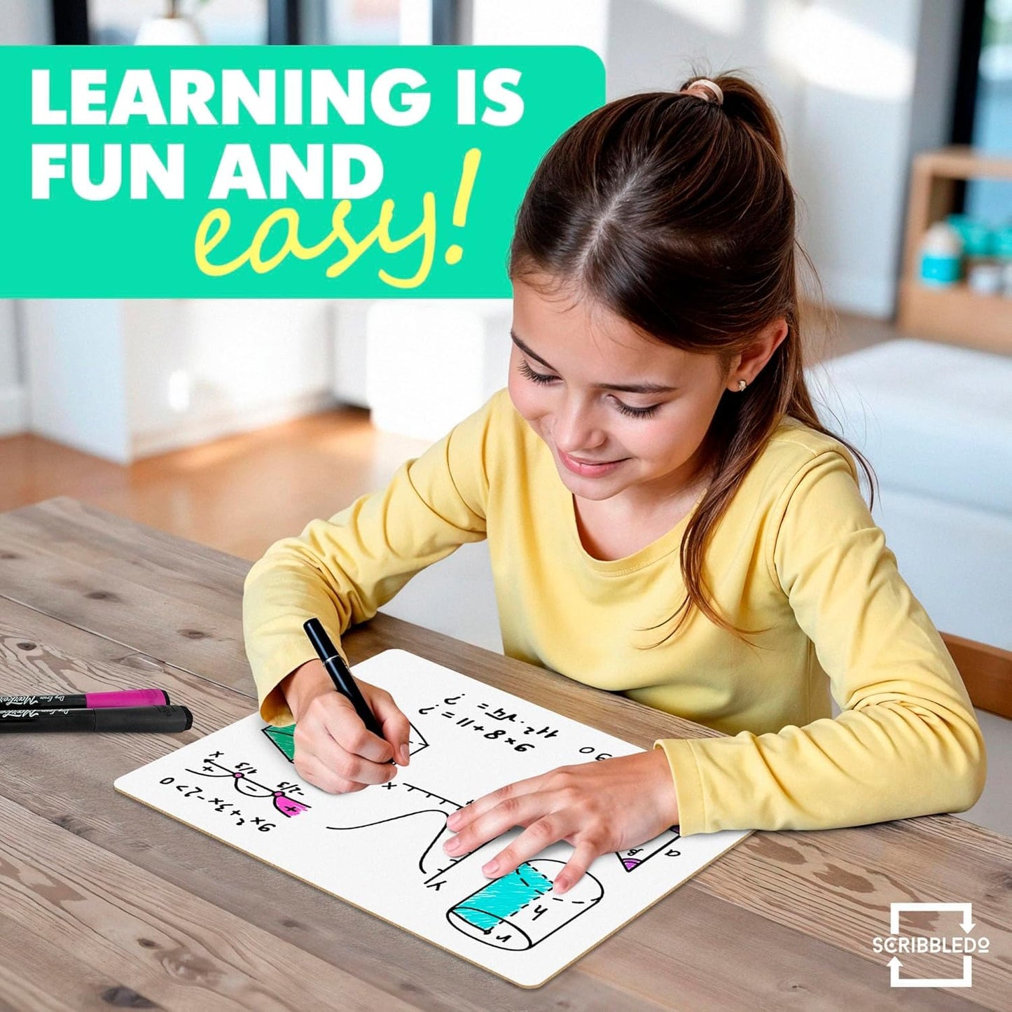 Scribbledo 24 Pack Dry Erase Lap Boards for Students, 9x12 Double Sided Mini Whiteboards, Classroom Whiteboard Set with 24 Erasers, Student White Boards for Teachers, Kids, School Supplies