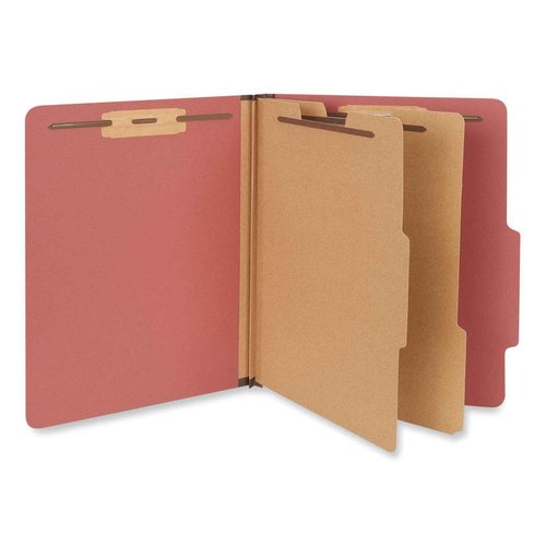 Universal six-Section Classification folders, Heavy-Duty pressboard Cover, 2 dividers, 6 Fasteners, Letter Size, Brick red, 20/Box