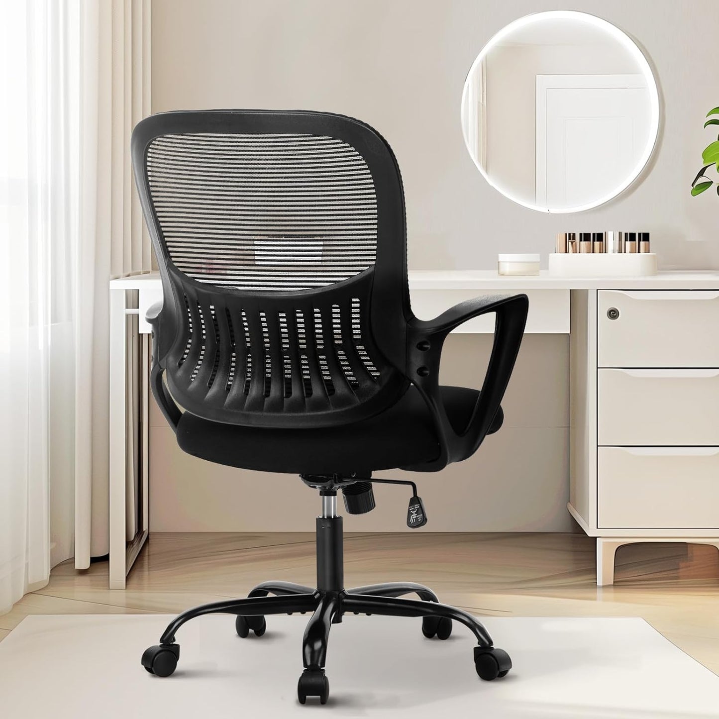 Sweetcrispy Ergonomic Mid-Back Mesh Office Chair - Lumbar Support & Comfortable Armrests | Ideal for Home & Study