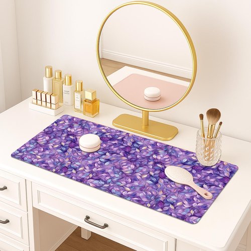 Britimes Purple Oil Painting Desk Mat Leaves Abstract Deak Pad Non-Slip PU Leather Large Keyboard Mouse Pad Office Desktop Accessories for Office,Work,Home Decor(31.5"X15.7")