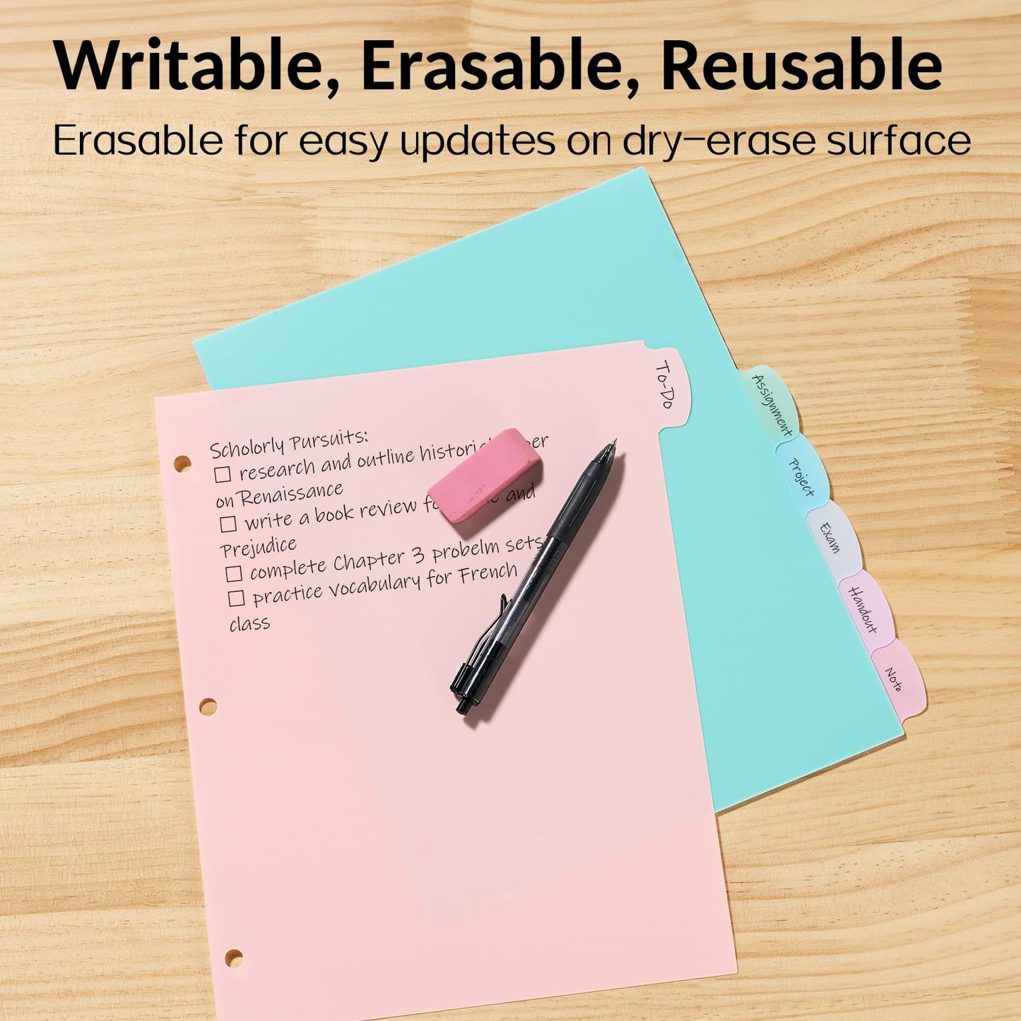 Sooez 8 Tabs Long-Lasting Plastic Write & Erase Large Tabs Dividers for 3 Ring Binder, Aesthetic Cute Pastels Binder Dividers for Student, Teacher, Office, Home Organizers, 2 Sets, Muted