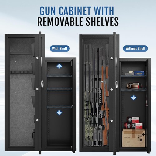 KAER 8-10 Gun Safe, Large Gun Safe for Rifles and Pistols, Quick Access Home Gun Rifle Safe and Storage Gun Locker Cabinet with 4 Pistol Pouches and Removable Shelf for Shotgun, Firearm, Ammo