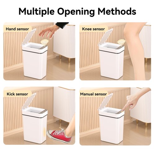 FRESHLIX 3 Pack Bathroom Trash Can 2.6 Gallon Small Touchless Automatic Motion Sensor Trash Cans Slim Waterproof Garbage Bin with Lid for Kitchen, Office, Bedroom White