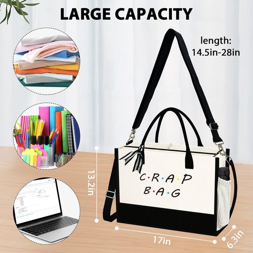 JOJHDR Phrase Canvas Beach Bag,Zipper and Slide Pockets,Bag Shoulder Strap and Bottom Support,Bridesmaids Gift,Casual Business Briefcase,Perfect Gifts for Birthday and Teacher （Crap bag）