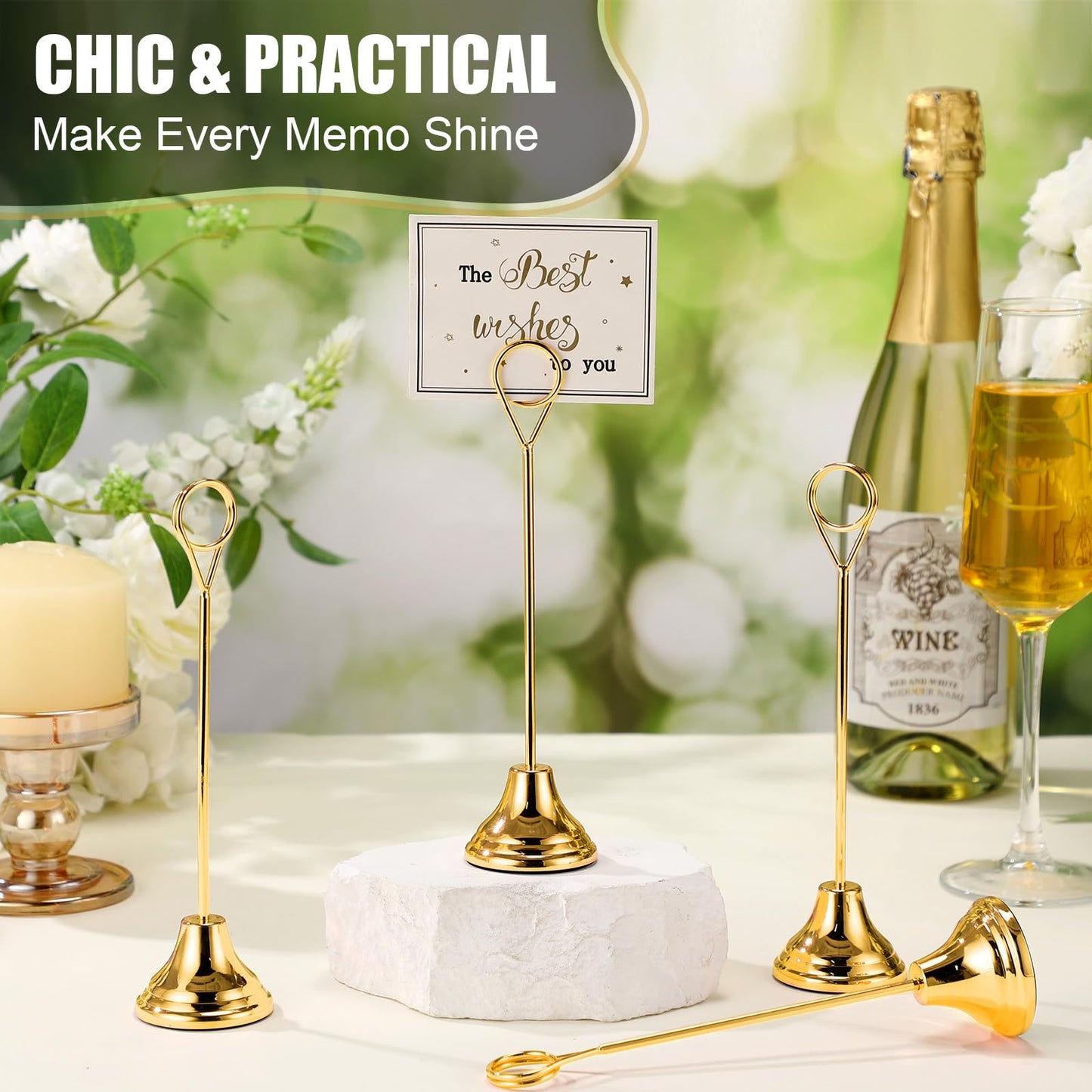 Marspark 16 Pcs Table Number Holders 8'' Metal Place Card Holders Weddings Table Sign Menu Memo Note Picture Photo Round Clip Weighted Base Stand for Anniversaries Birthdays Restaurants(Gold)