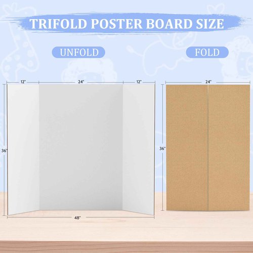 AKONEGE 4 Pack 36" x 48" Trifold Poster Board for Presentation, White Corrugated Cardboard Large Tri Fold Poster Board for Science Fair, Office & School Projects, Photo Displays, Exhibitions Event
