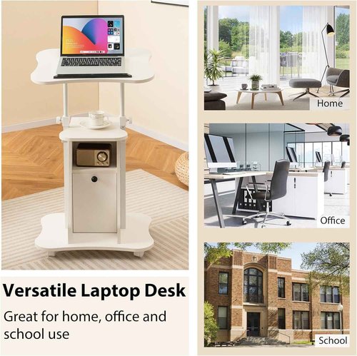 Mobile Laptop Podium, Portable Height Adjustable Podium Stand, Rolling Lectern Desk with Storage, 180° Tilting Top, Lockable Universal Casters, Sit-to-Stand Computer Desk for Home, Office