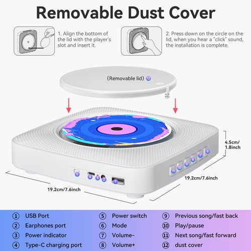 CD Player Portable Bluetooth Rechargeable: CD Players for Home with 1800mAh Kegaudio Desktop Wall CD Player with Speakers FM Radio USB Remote Control