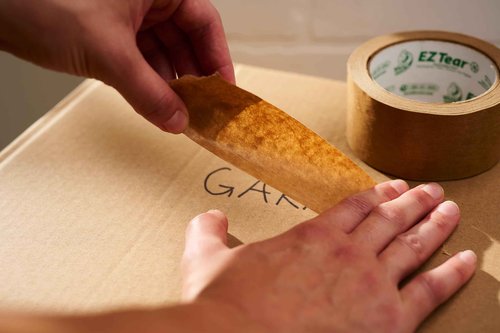 Duck EZ Tear Brown Paper Packing Tape for Boxes, 6 Rolls of Kraft Paper Packaging Tape, Great for Shipping, Moving, Mailing, & Storage, Tears by Hand, Writable Surface, 1.88 Inch x 25 Yards, Tan
