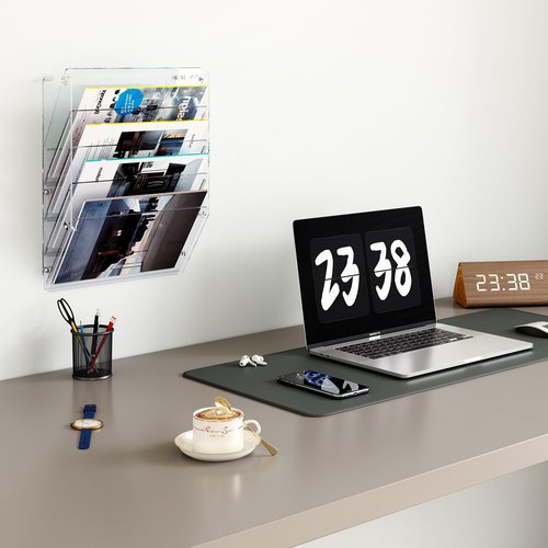 TQVAI Acrylic Hanging Wall File Organizer, 5 Tier Clear Mail Document Paper Storage Holder, Office Homeschool Wall Organization for Magazine, Bill, Letter, Brochures, Clipboard