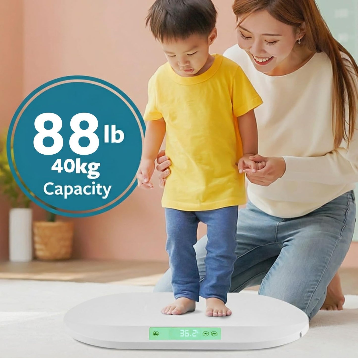 Smart Weigh Baby & Pet Scale Kit - Digital Infant Weighing Scale with Measuring Tape | 88 lb Capacity, 5 Units Display