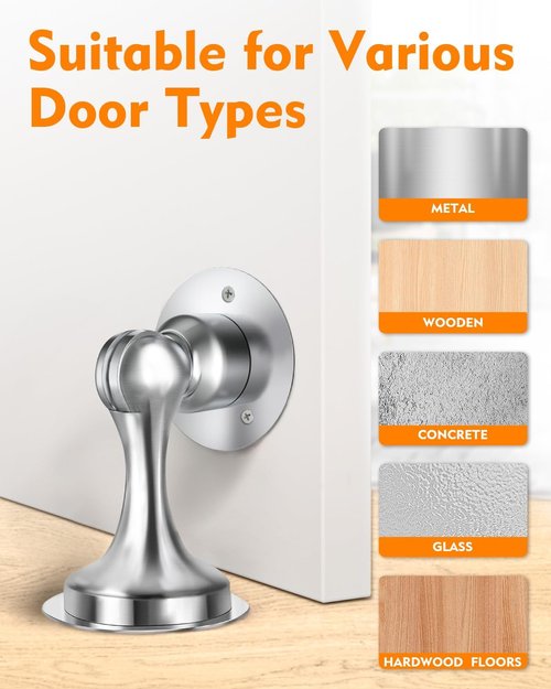 Magnetic Door Stoppers by [Brand Name] - Stainless Steel, No Drilling, 2-Pack for Wide Doors