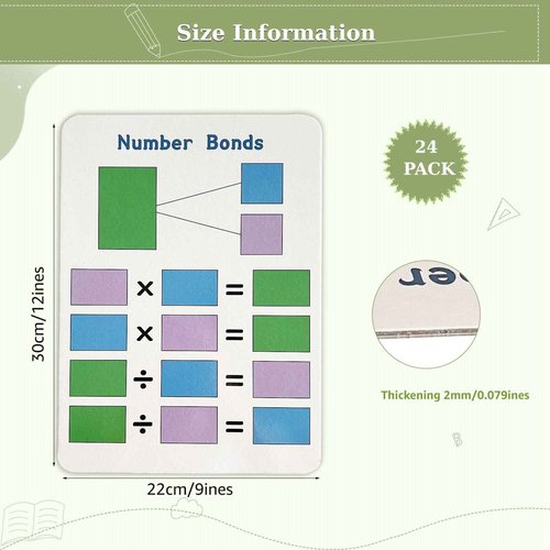 LAIAMER 24 Set Multiplication Chart WhiteBoard, 9" x 12" Double Sided Dry Erase Multiplication Flash Cards Times Table Chart Math Manipulatives for Kids Students 1st/2nd/3rd/4th Grade Home Supplies