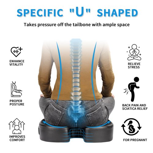 Aulase Luxury Seat Cushion, 3 Inch Thick Memory Foam for Pressure Relief, Sciatica, Tailbone Pain & Back Pain Relief, Multi-Use for Bleachers, Car, Gaming, Office Chair