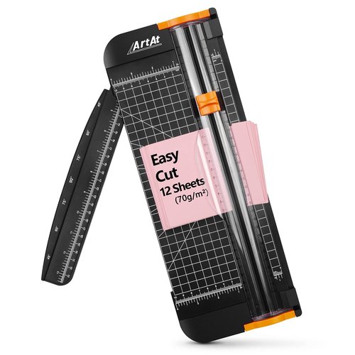 ArtAt A4 Paper Cutter Guillotine Trimmer - 12 Inch Heavy Duty Craft & Office Tool with Automatic Safety Blade, Side Ruler for Cardstock, Coupons, Photos, Labels (Black)