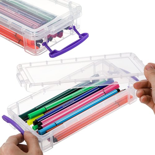 WUWEOT 9 Pack Large Pencil Box, Stackable Clear Plastic Pencil Case, Painting Brush Storage Box with Snap-Tight Lid, Office Supplies Organizer Watercolor Pen Drawing Tools Container