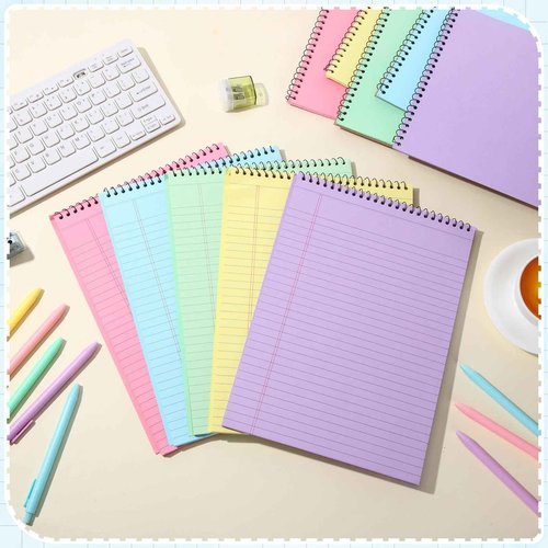 Marspark 50 Pcs Back to School Supplies 8.5 x 11 Spiral Legal Pads Top Bound Steno Notebook and Retractable Ballpoint Pen, Pastel College Ruled Notepad Pens Sets Tear Line for Removal Spiral Note Pad