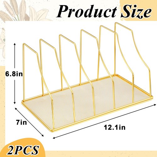 Chivertion 2 Pcs 5 Slot File Sorter Organizer Binder Holder for Desk Wire Magazine Holder Rack Upright File Folder Organizer Stand for Office Book Paper Home Shelf Storage(Golden)