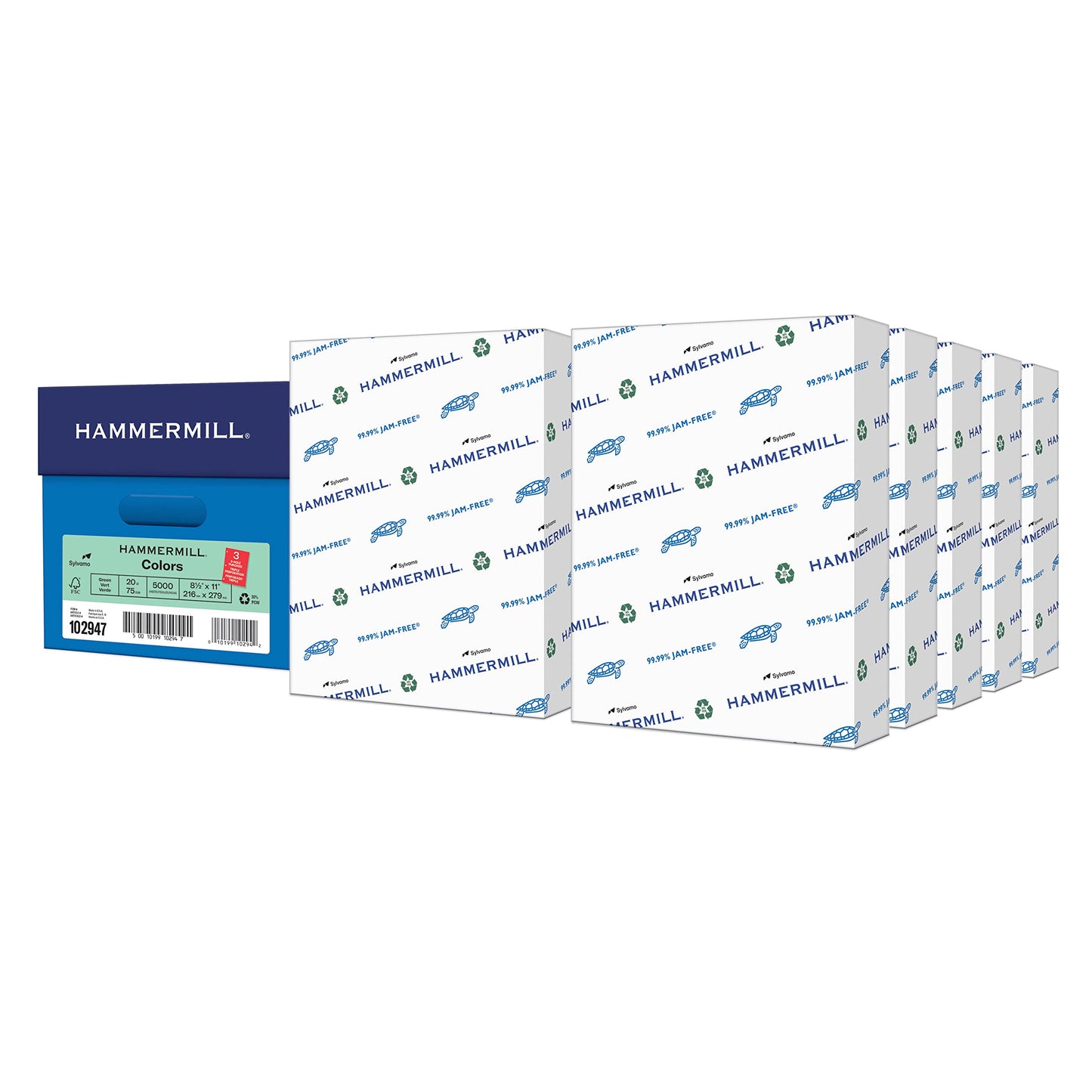 Hammermill Colored Paper, 20 lb Green Printer Paper, 3 Hole - 10 Ream (5,000 Sheets) - Made in the USA, Pastel Paper, 102947C