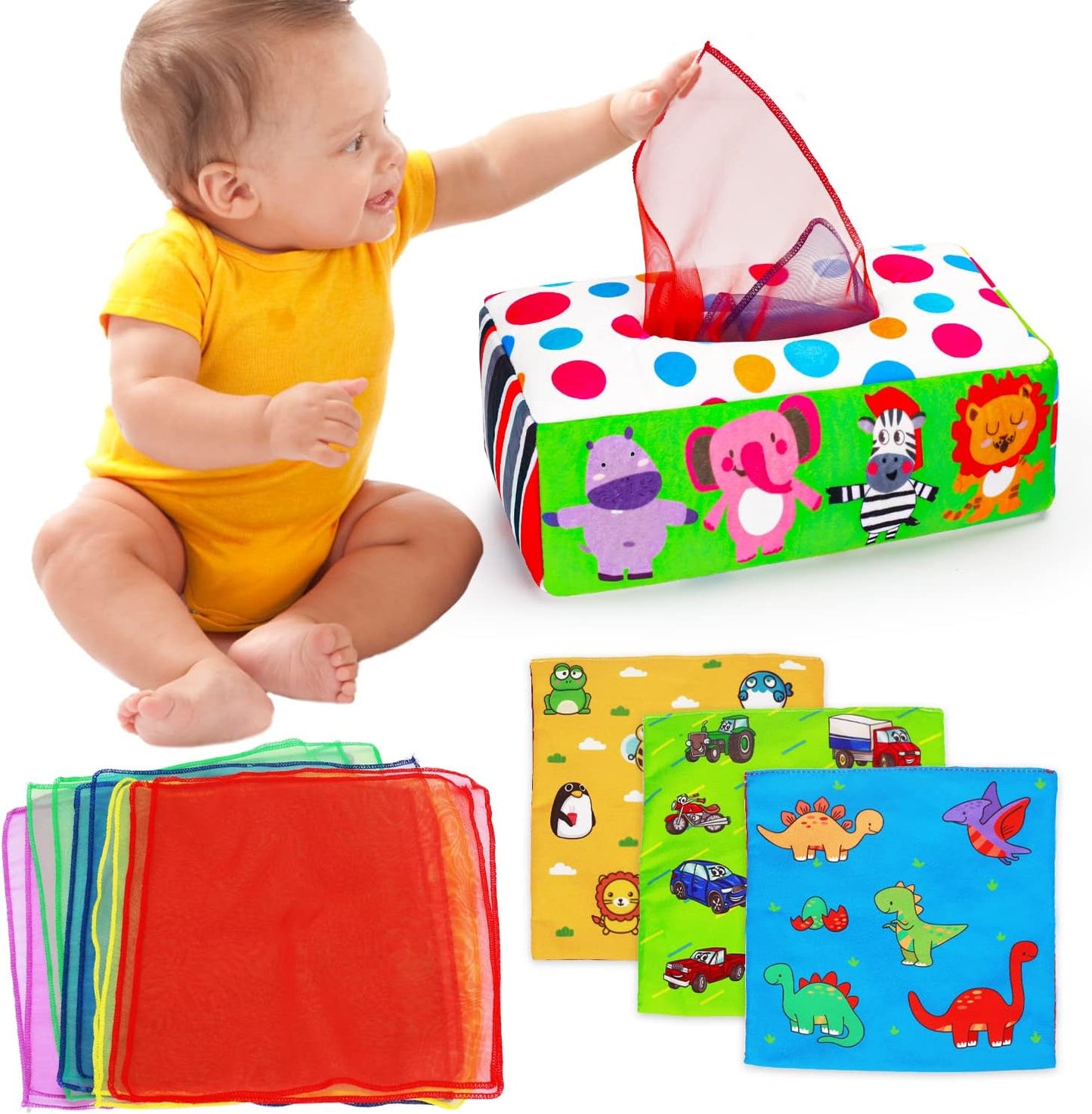Thremhoo Montessori Tissue Box Baby Toy - Sensory Crinkle Developmental Gift for Infants & Toddlers