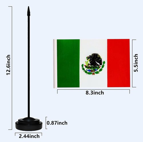 USA American & Mexico Mexican MX Desk Flags, US Mexico Table Flag, Small Mini American & Mexican MX Twin Table Office Flag, Miniature Mexican MX and US Desktop Flag With 13" Solid Black Pole, Black Base