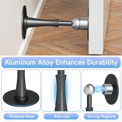 2PCS Strong Magnetic Door Stop, Spring Door Stoppers for Wall, Adhesive & Screw in Magnetic Door Catch, Door Holder to Keep Door Open, 4.2in, Rust-Proof, Black