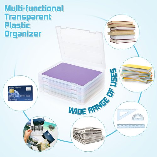 5 PCS Printer Paper Storage, Portable Scrapbook Storage Box for 9.4 x 12.5 Inch A4 File Paper, File Boxes with Lids for Photos, Documents, Magazines, Stamps, Envelopes, Office and School Supplies