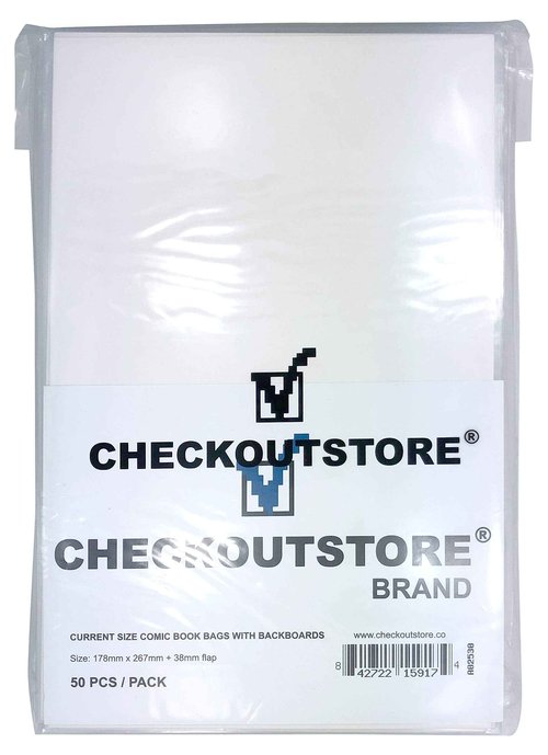 (250) CheckOutStore Crystal Clear Comic Book Resealable Bags with Backing Boards (Current Age - White)