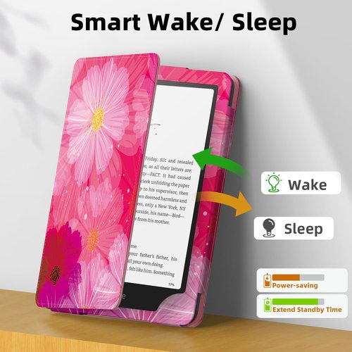 Famavala Slim Foldable Stand Case for 7" inch (12th Generation 2024) with Auto Wake/Sleep, Hand Strap; not fit for Boox Palma2 (Pink Flower)