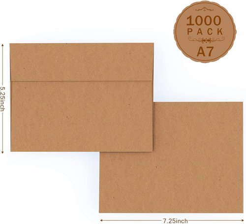 Goefun Brown Kraft Envelopes - Self-Seal 5x7 Mailing Envelopes | 1000 Pack, 120 GSM for Weddings & DIY Cards