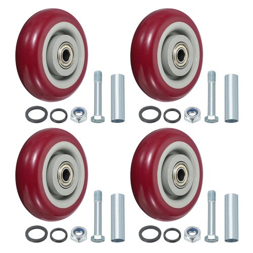 MECCANIXITY 4 Inch Push Cart Wheels Replacement Nylon Rolling Casters Wheel with 3/8" Bore Each Loading Capacity 220 lbs for Furniture Platform Trucks Shopping Cart Shelf, Red Pack of 4