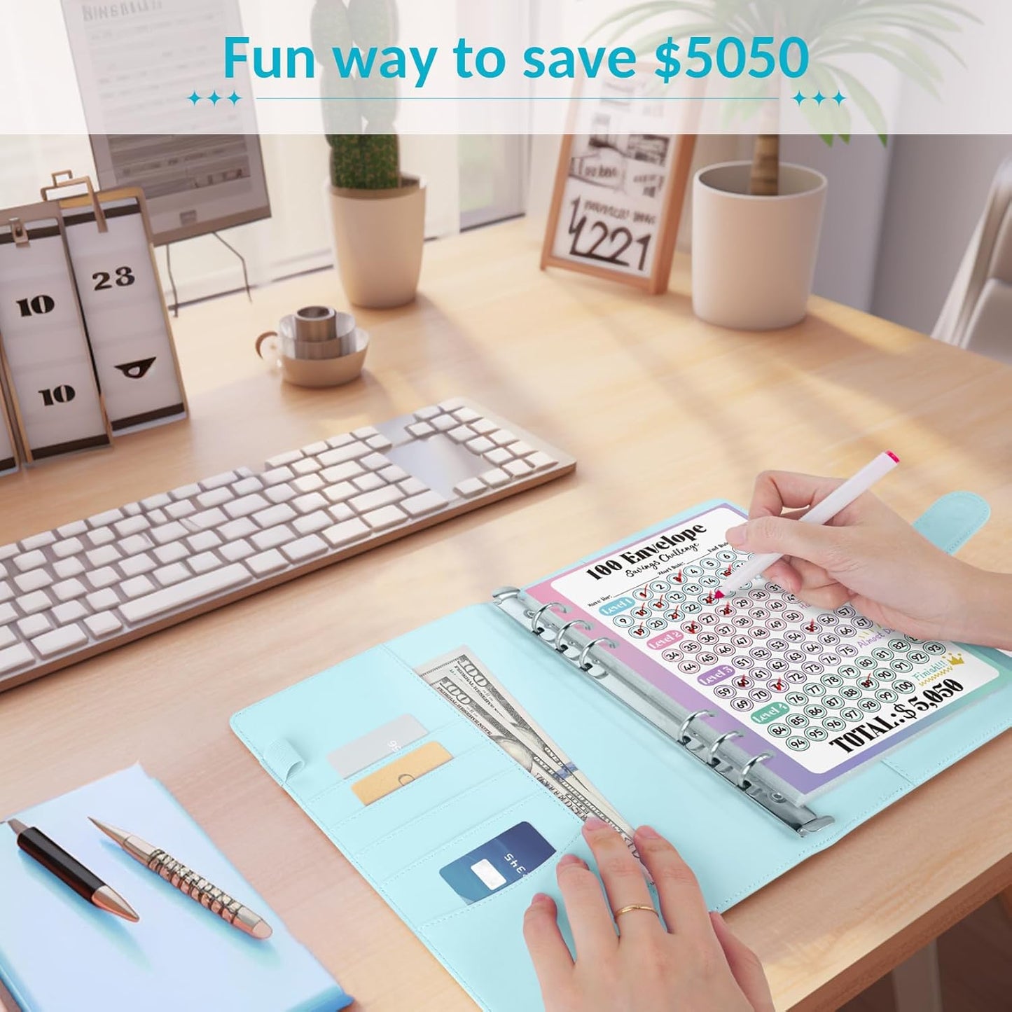 Sooez Money Saving Challenge Envelopes - 100 Pocket Savings Binder with Reusable Tracker & Flexible Goals