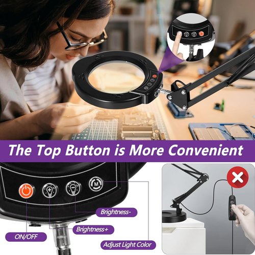 Skiennix 12X Magnifying Glass - LED Lighted with 5 Color Modes & 10 Dimmable Settings | Ideal for Crafts, Reading, and Sewing
