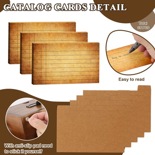 DLUGOPIS 3x5 Index Cards Holder Wood Index Card Organizer Box Flash Card Holder Recipe Cards Holder with Drawer 30 Pcs Vintage Library Cards 5 Kraft Dividers For Gifts Cards Home Office