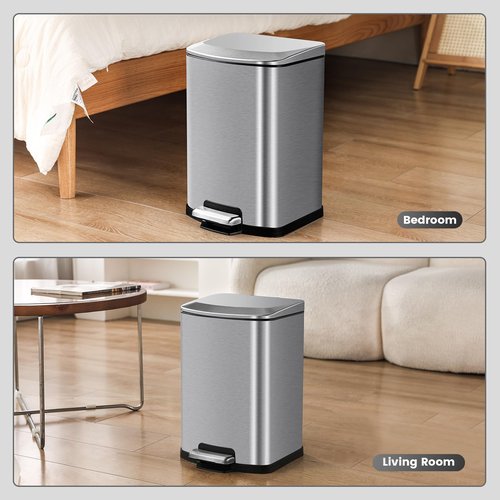 SYNCVIBE Bathroom Trash Can with Lid Soft Close 4 Gallon Small Kitchen Stainless Steel Garbage Can Rectangle Trash Bin for Narrow Office Kitchen Bedroom (Silver)