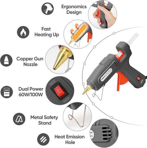 ROMECH Full Size Hot Glue Gun - 60/100W Dual Power with 21 Hot Glue Sticks & Storage Case | Fast Preheating for Crafting & Repairs (Gray)