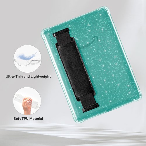iDLEHANDS Clear Glitter Case for 7" Tablet Case - Ultra Slim Soft TPU Transparent Cover & Lightweight with Hand-Strap, Black