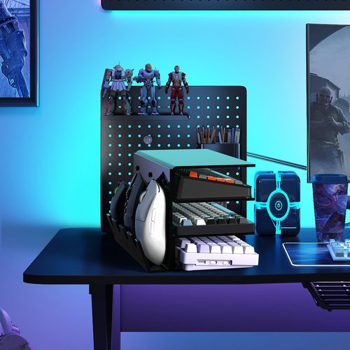 SIKAI CASE Keyboard Stand for Desktop 3 Layer Acrylic Stand Gaming Keyboard and Mouse Storage Thicken Dustproof Storage Holder Holds up 4 Keyboards,3 Mice,folder etc for Office,Home,School,Kitchen