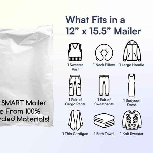 100 Count, 12x15.5 inch Eco Friendly Poly Mailers 100% Recycled Packaging Envelopes Supplies Mailing Bags 2.5 Mil Thick - SMART Mailer