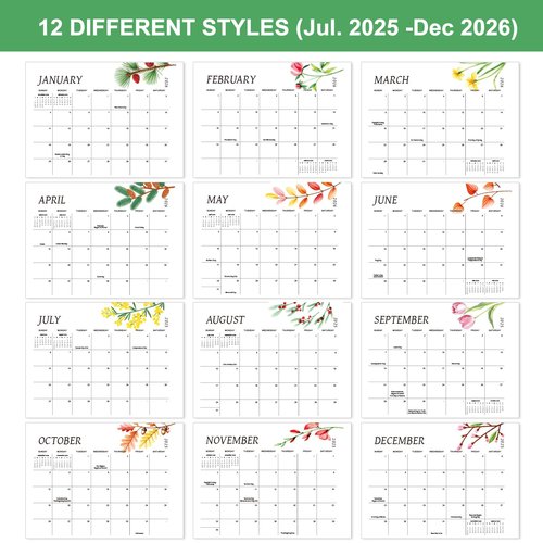 Calendar 2025-2026, Magnetic Calendar for Refrigerator – Fridge Calendars from July 2025 to December 2026, 15"x12", Greenery Design, Thick Paper, Easy Organizing for Kitchen & Home & Office