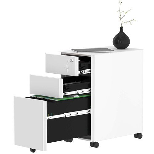YITAHOME 3-Drawer Metal Filing Cabinet Office Drawers with Keys, Compact Slim Portable File Cabinet, Pre-Built Office Storage Solution for A4/Letter/Legal, White