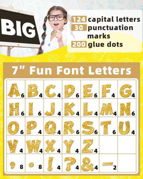 Skiennix 154 Pcs Glitter Bulletin Board Letters - 7" Alphabet & Punctuation Cutouts for Classroom Decor