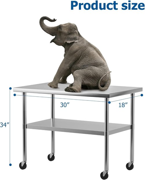 KYBOLT Stainless Steel Work Table - NSF Certified Heavy-Duty Kitchen Prep Table with Undershelf & Caster Wheels | 30" x 18" Silver