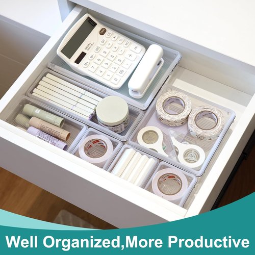 Flybok 28 Pcs Drawer Organizer for Makeup/Office Supplies/Vanity/Desk Drawer Organizers, Acrylic Organizers, Shallow Drawer Organizers with Lid Design