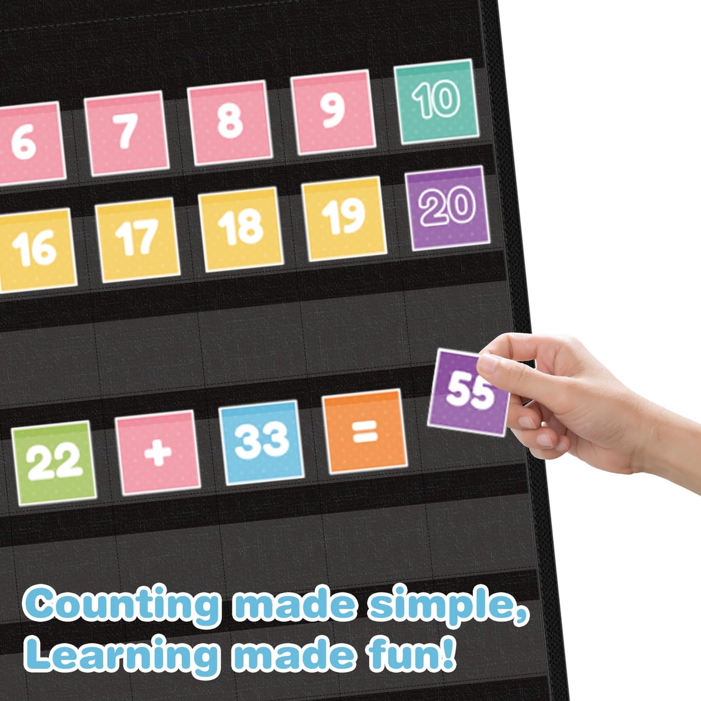 Hundreds Pocket Chart with 139 Cards, Includes Numbers Cards 1-100, 9 Math Symbol Cards & 30 Blank Cards | Classroom Math Wall Organizer for Counting, Place Value, Homeschool Activities(Black)