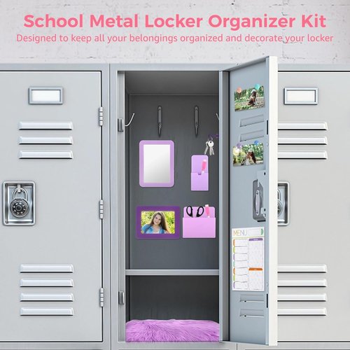 OMISTAR 22 Pcs Locker Organizer Kit - Purple Accessories with Magnetic Mirror & Whiteboard | Back to School Essentials